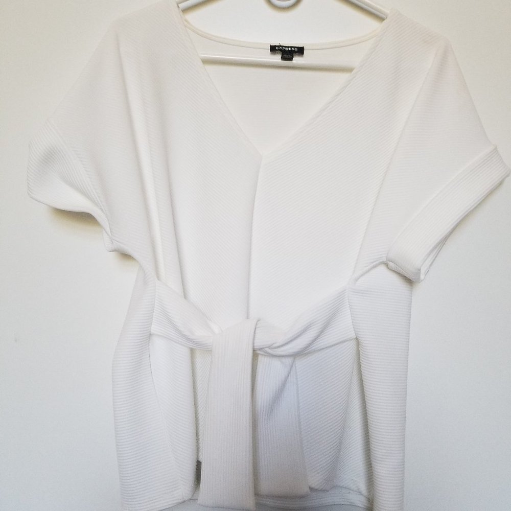 White Express Belted Blouse, Small Petite